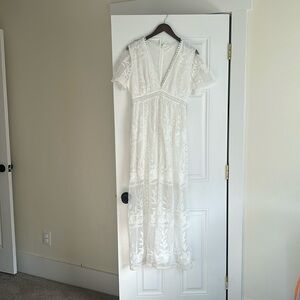 White Boho Lace Maxi Dress. Size M.